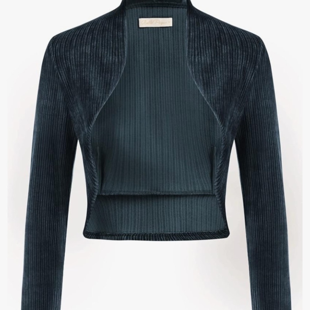 Vintage looking Navy Blue Cropped Bolero Jacket With Ruffles